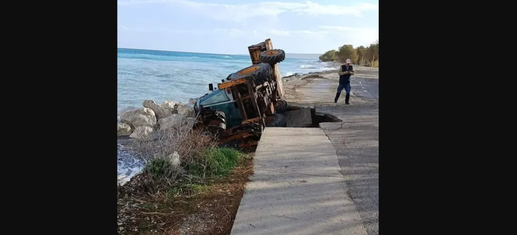 Truck found in the void after leaving the roadway