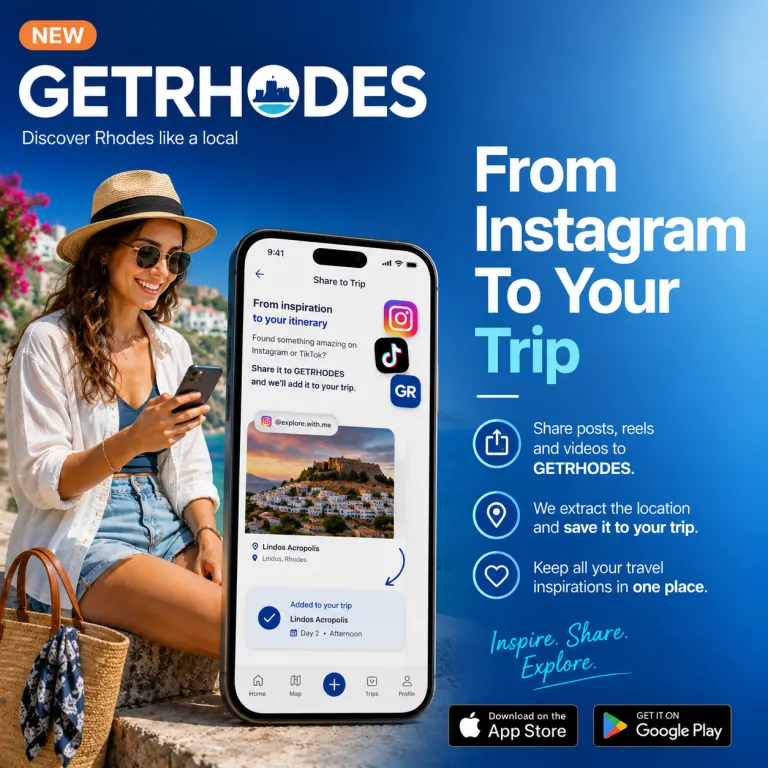 Λειτουργία Share to Trip του GetRhodes: μετατροπή βίντεο TikTok και Instagram σε ταξιδιωτικό πρόγραμμα για τη Ρόδο