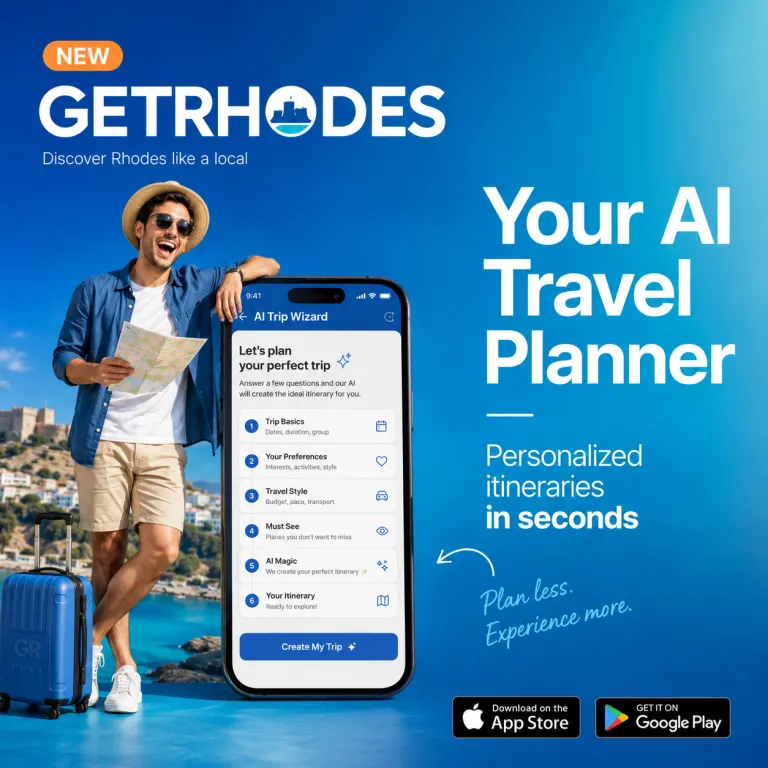 GetRhodes – AI ταξιδιωτική εφαρμογή για τη Ρόδο σε οθόνη κινητού